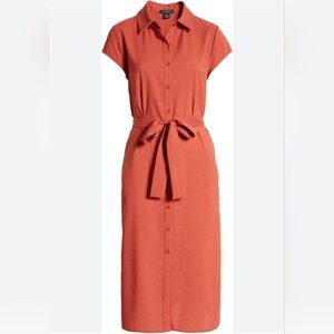 Halogen Women's Rust Button Up Midi Short Sleeve Dress 1X